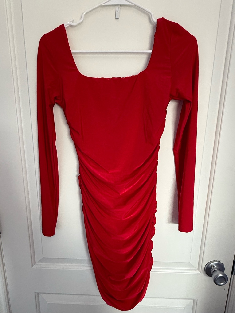 Club L London Red Ruched Long-Sleeve Bodycon Dress